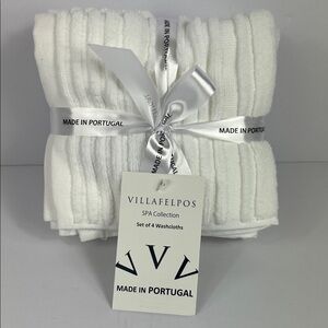 Villafelpos Spa Collection Bath Washcloths White Textured Cotton Set of 4 NEW